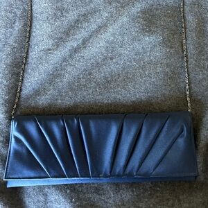 Carlo Fellini Satin Navy Blue Clutch with Chain Strap